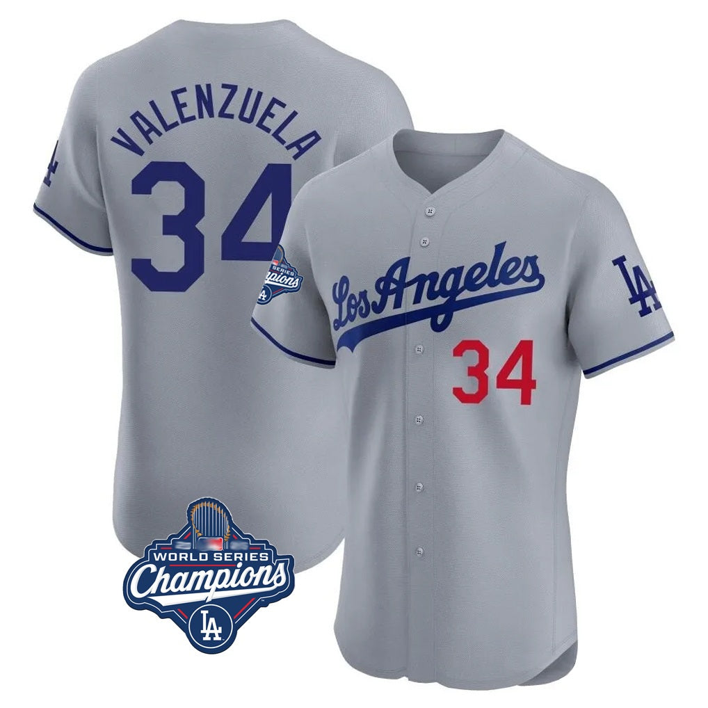 Los Angeles Dodgers #34 Fernando Valenzuela Player Gray Fotopoulosg World Series Meet Limited Elite Home Stitched Jerseys