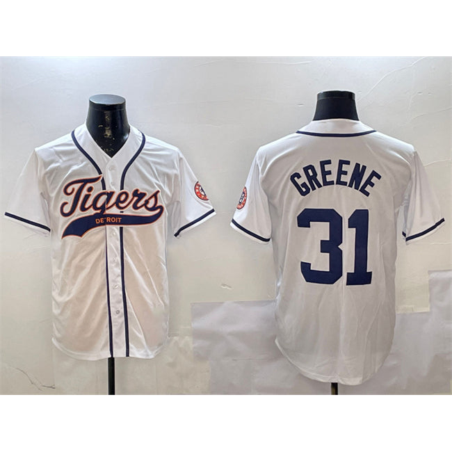 Detroit Tigers #31 Riley Greene White Fotopoulosg With Patch Cool Base Stitched Jersey