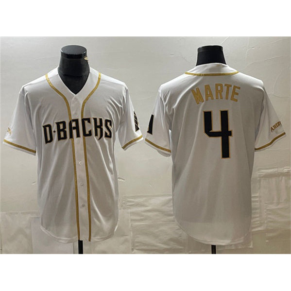 Arizona Diamondbacks #4 Ketel Marte White Fotopoulosg Gold Cool Base Stitched Jersey