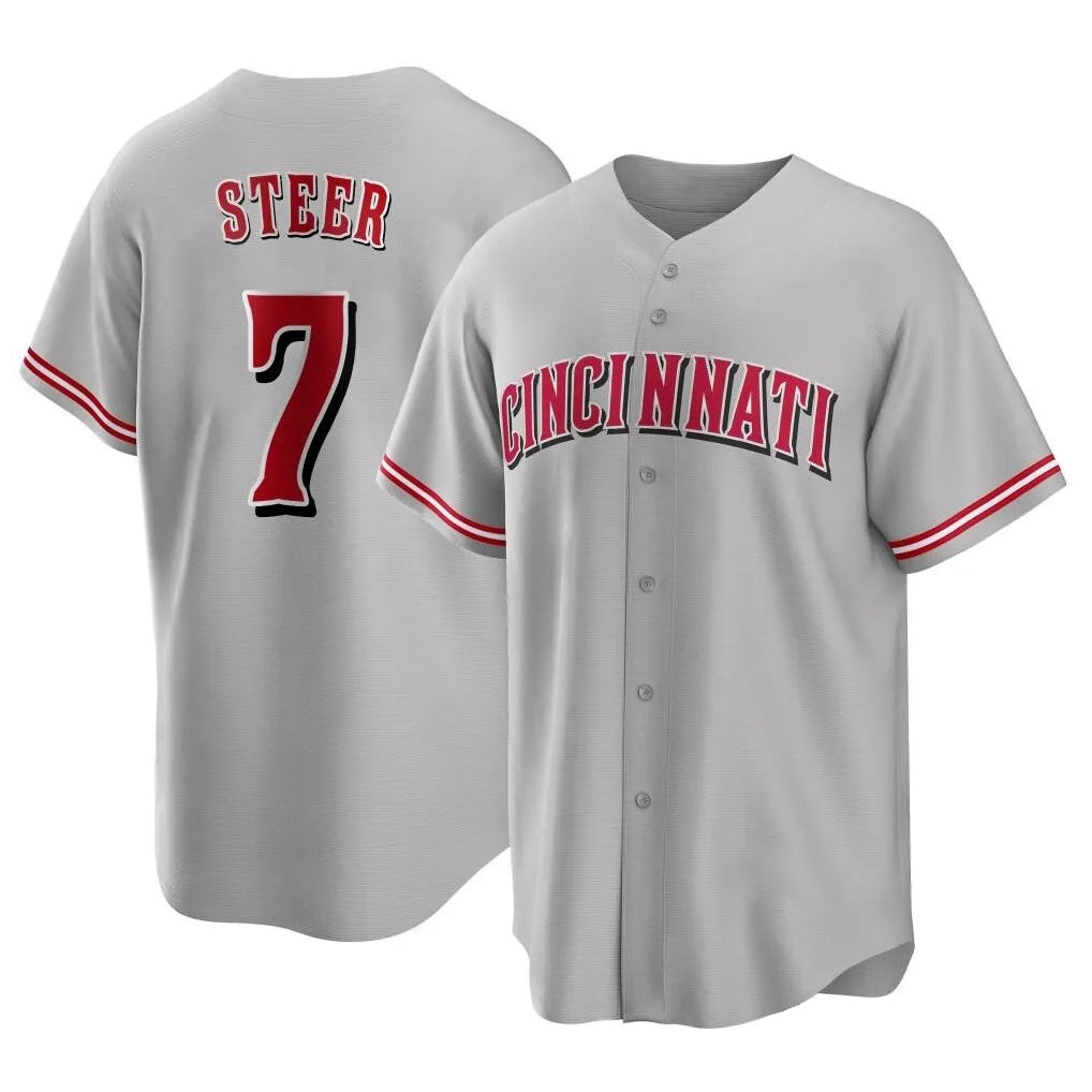 Cincinnati Reds #7 Spencer Steer Player Gray Fotopoulosg Home Game Stitched Jerseys