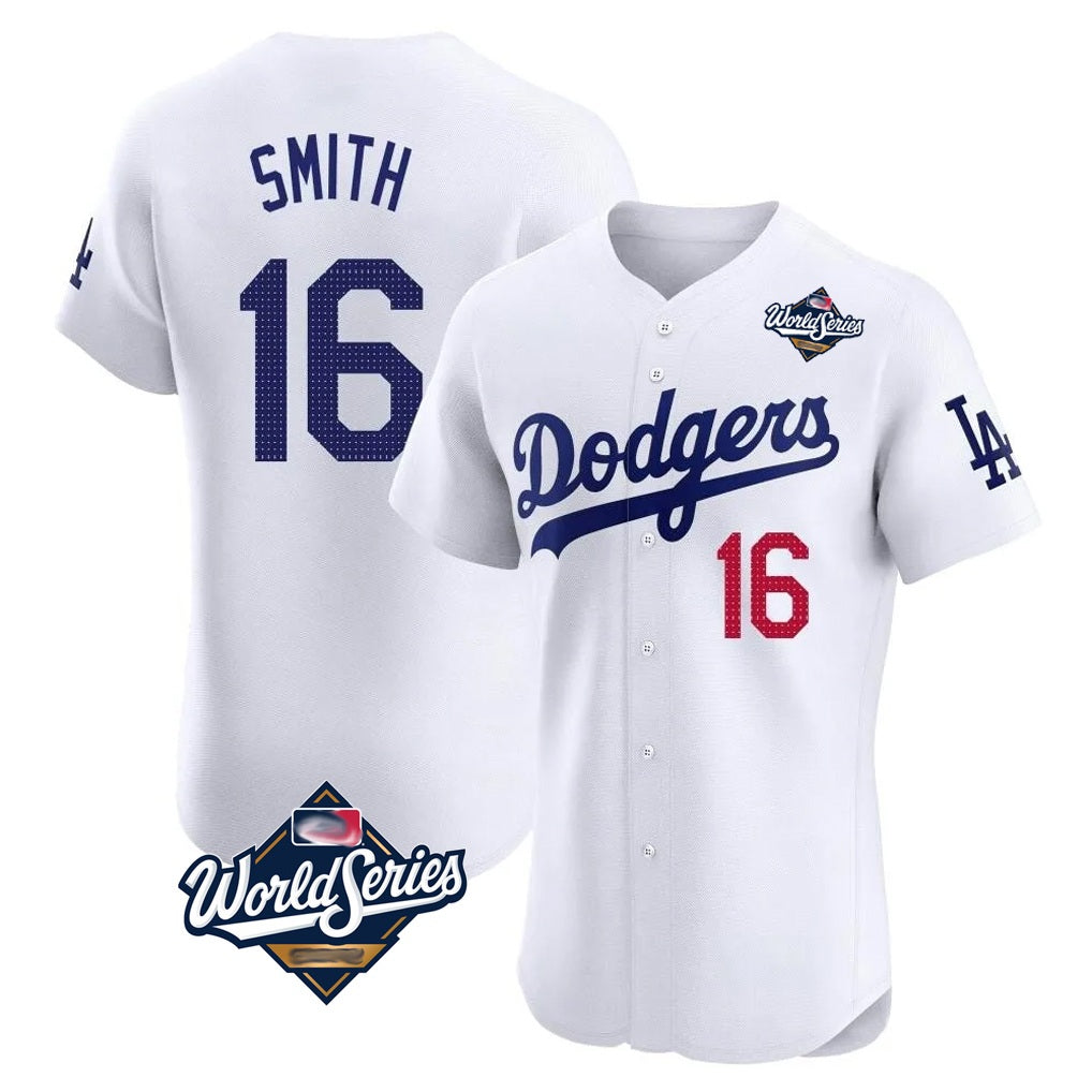 Los Angeles Dodgers #16 Will Smith Player White Fotopoulosg World Series Limited Elite Home Stitched Jerseys