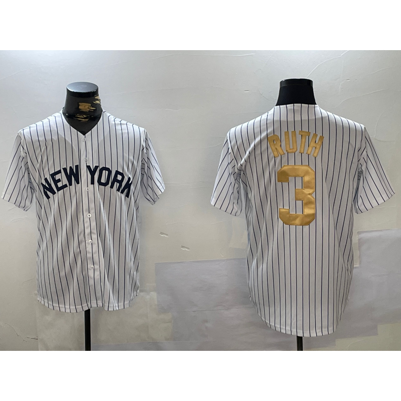New York Yankees #3 Babe Ruth White Fotopoulosg Pinstripe Fashion Cool Base Jersey 2