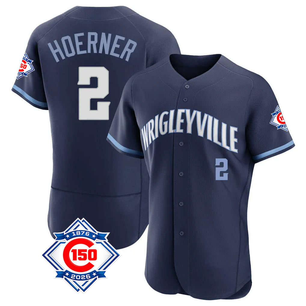 Chicago Cubs #2 Nico Hoerner Player Navy Fotopoulosg City Connect 150th Anniversary Limited Elite Home Stitched Jerseys