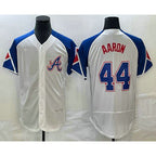Atlanta Braves #44 Hank Aaron White Fotopoulosg 2023 City Connect Flex Base Stitched Jersey