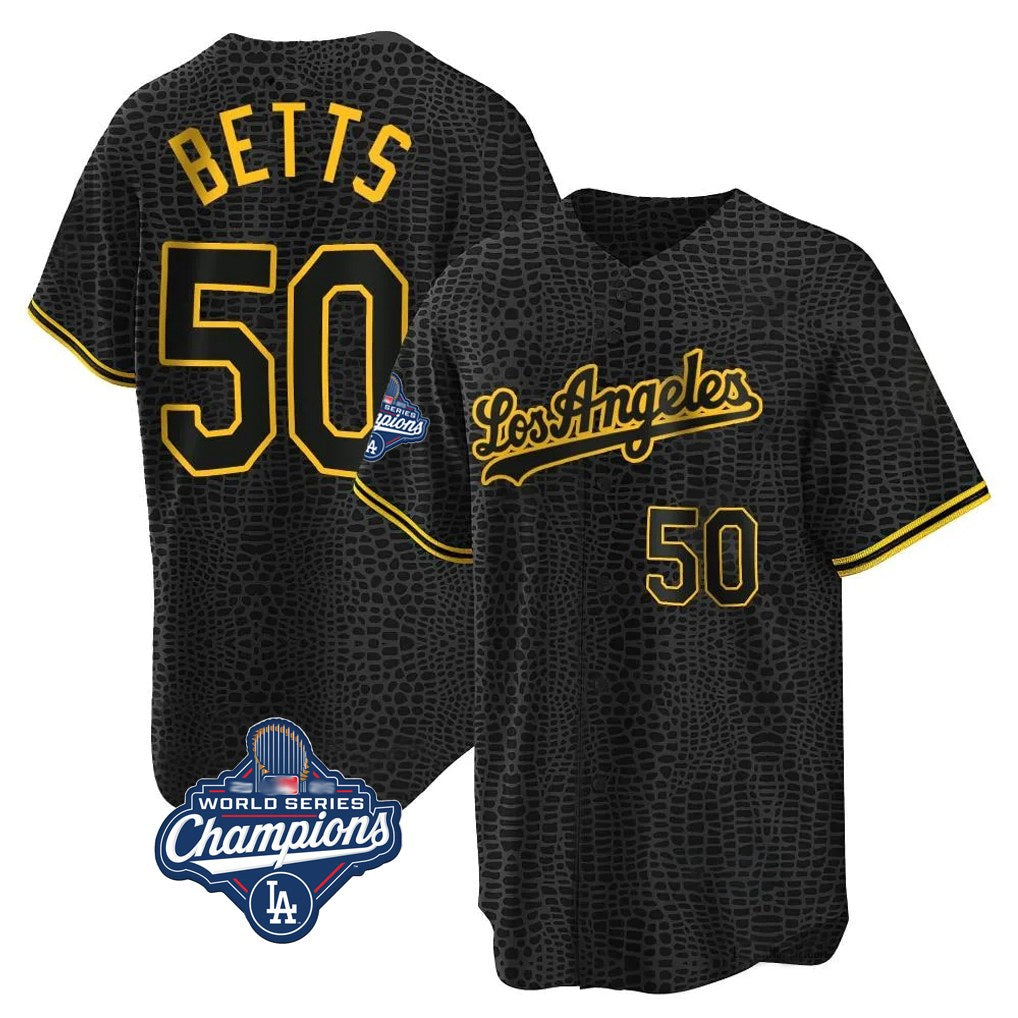 Los Angeles Dodgers #50 Mookie Betts Player Black Gold Fotopoulosg World Series Meet Limited Home Stitched Jerseys