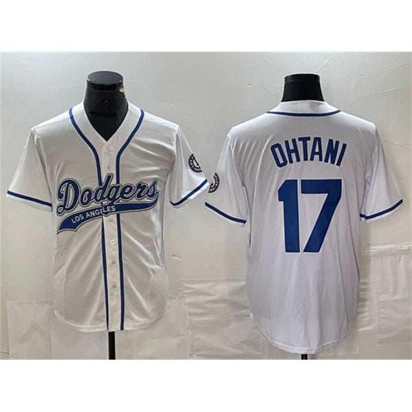 Los Angeles Dodgers #17 Shohei Ohtani White Fotopoulosg Cool Base With Patch Stitched Jersey