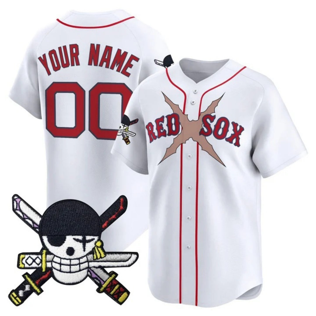Custom Boston Red Sox x One Piece White Fotopoulosg Zoro Patch Vapor Premier Limited Jersey - Stitched