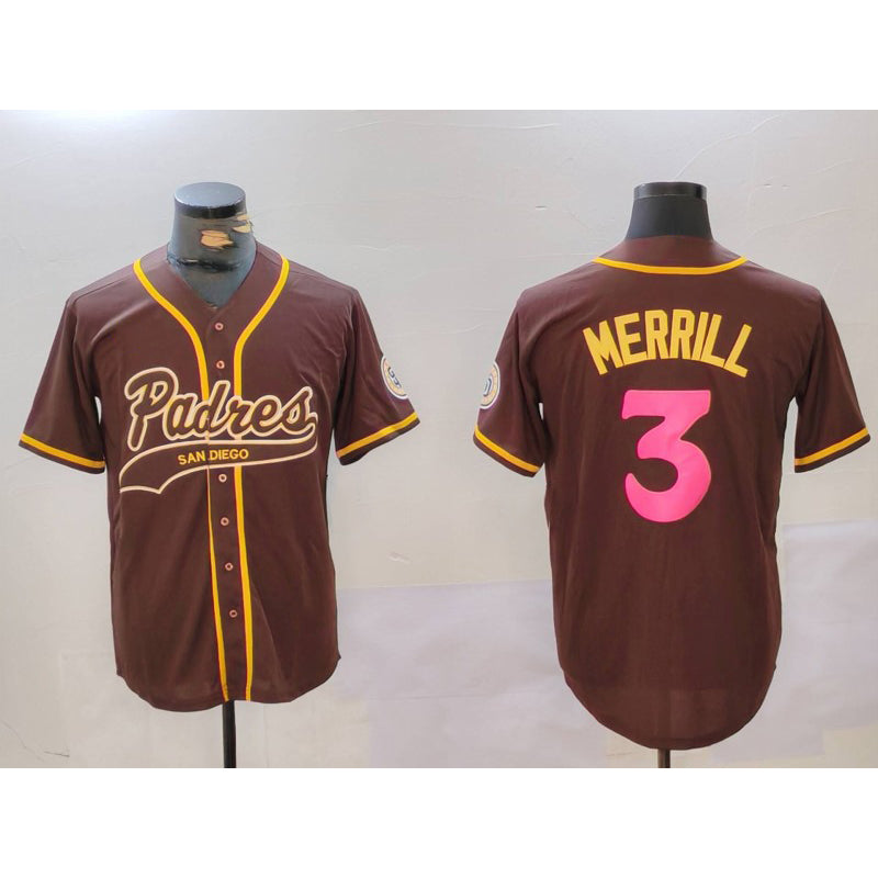 San Diego Padres #3 Jackson Merrill Brown Fotopoulosg Cool Base Stitched Jerseys
