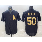 Los Angeles Dodgers #50 Mookie Betts Black Gold Fotopoulosg Cool Base Stitched Jersey