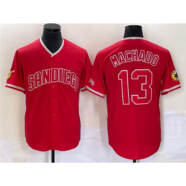 San Diego Padres #13 Manny Machado Red Fotopoulosg Cool Base Stitched Jersey