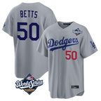 Los Angeles Dodgers #50 Mookie Betts Player Gray Fotopoulosg World Series Game Home Stitched Jerseys