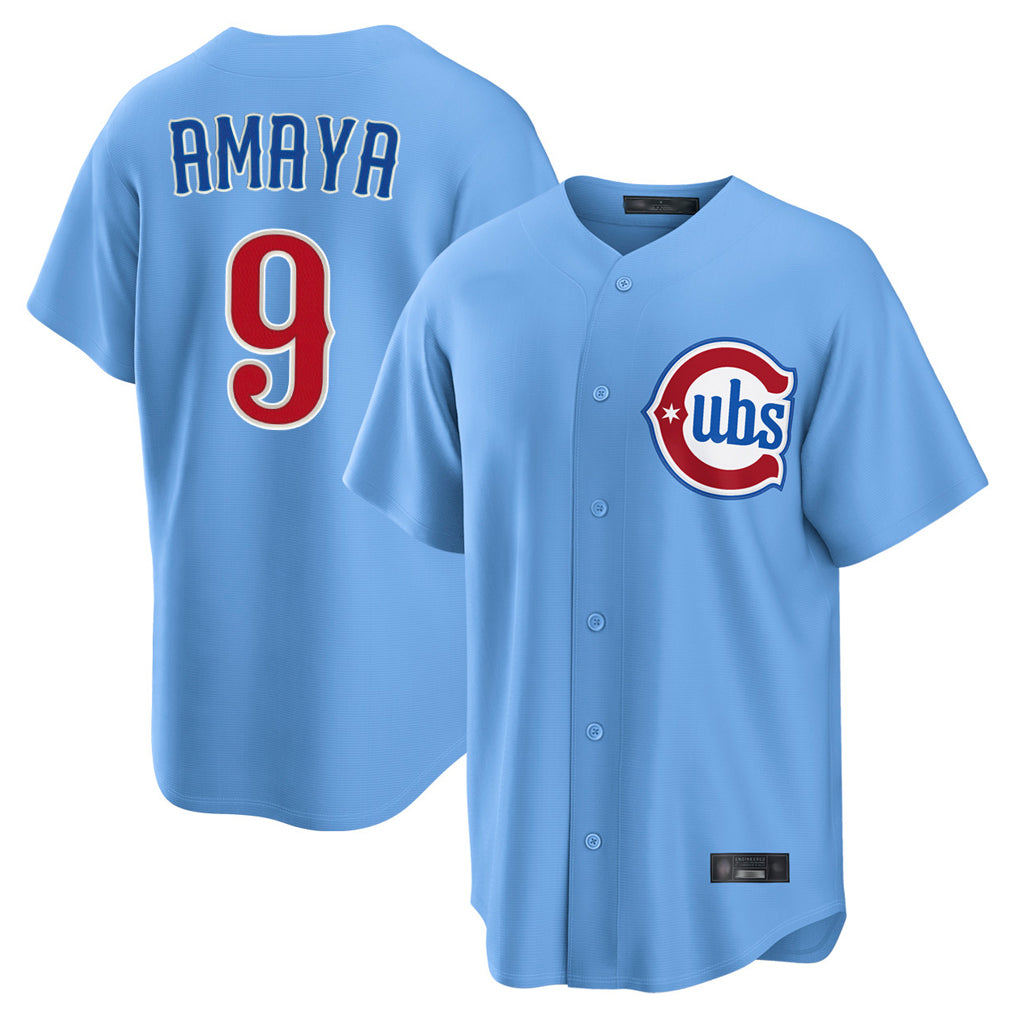 Chicago Cubs #9 Miguel Amaya Player Light Blue Fotopoulosg Home Game Stitched Jerseys