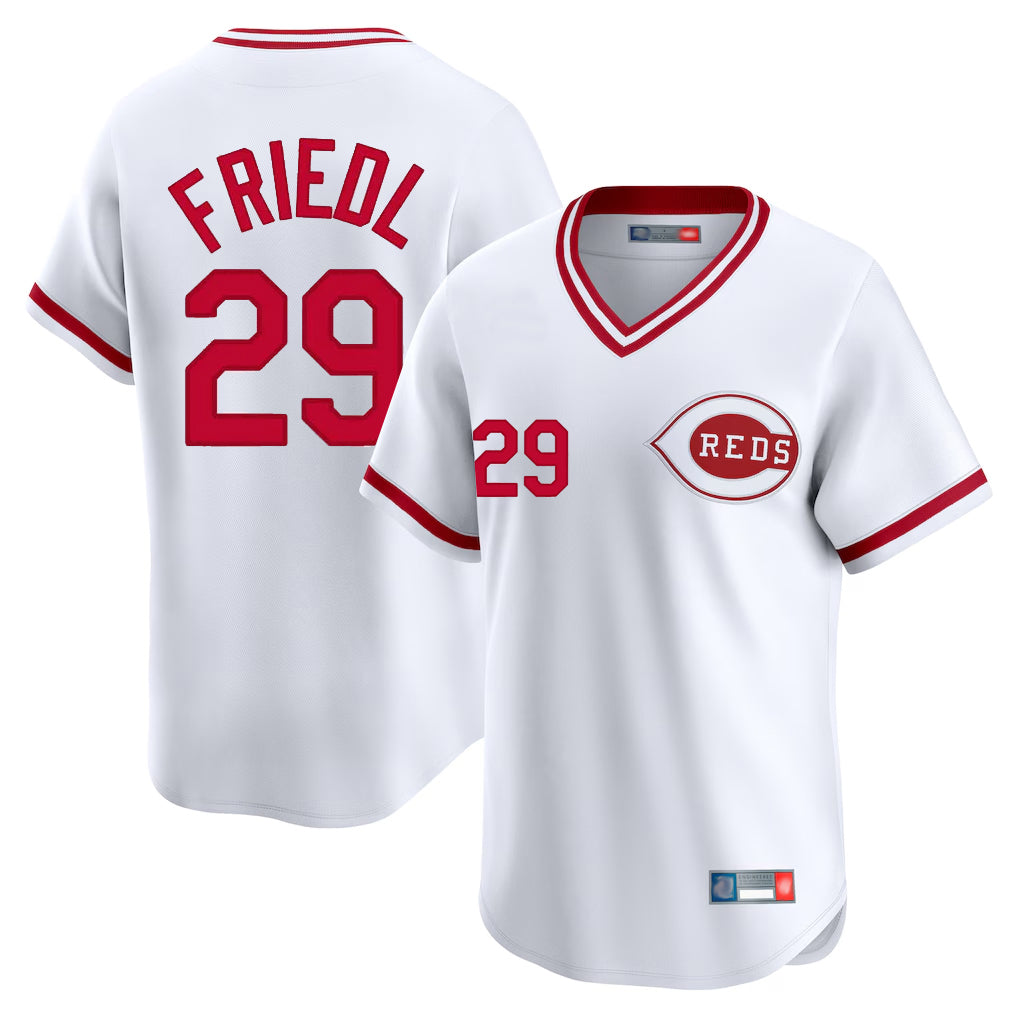 Cincinnati Reds #29 TJ Friedl Player White Fotopoulosg Cooperstown Collection Limited T-shirt Home Stitched Jerseys