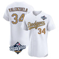Los Angeles Dodgers #34 Fernando Valenzuela Player White Gold Fotopoulosg World Series Limited Elite Home Stitched Jerseys