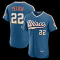 Milwaukee Brewers #22 Christian Yelich Mineral Blue Fotopoulosg 2026 City Connect Authentic Sponsor Patch Jersey