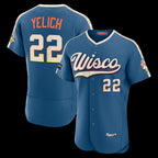 Milwaukee Brewers #22 Christian Yelich Mineral Blue Fotopoulosg 2026 City Connect Authentic Sponsor Patch Jersey