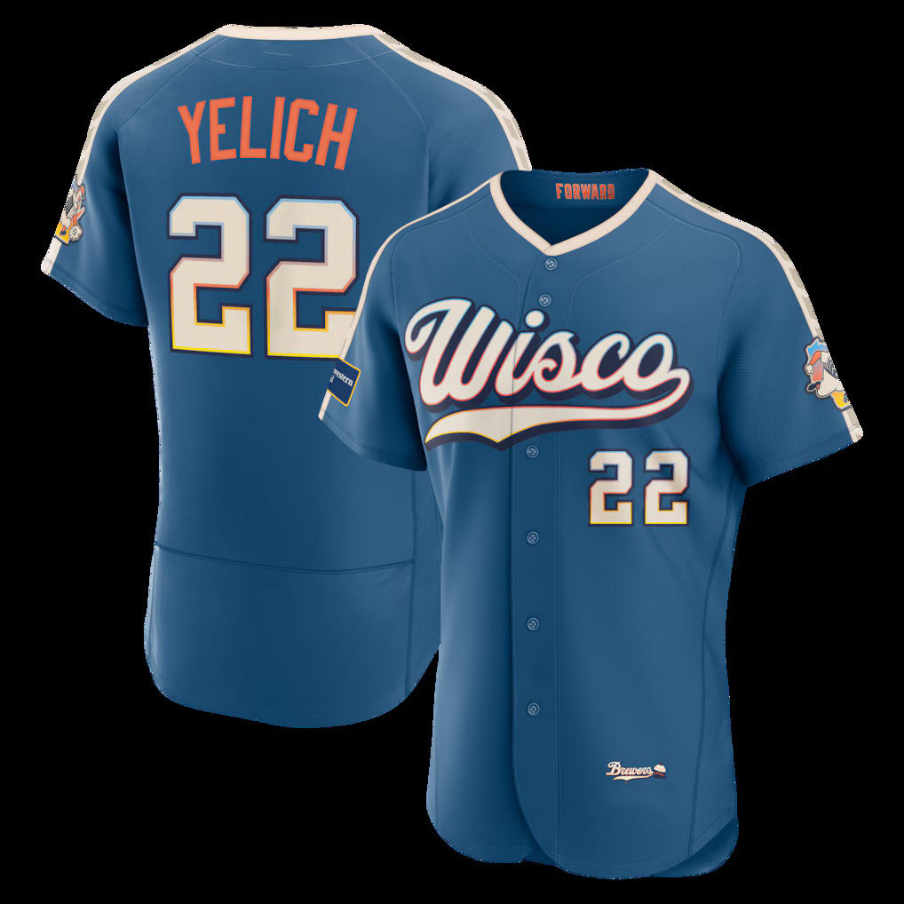 Milwaukee Brewers #22 Christian Yelich Mineral Blue Fotopoulosg 2026 City Connect Authentic Sponsor Patch Jersey