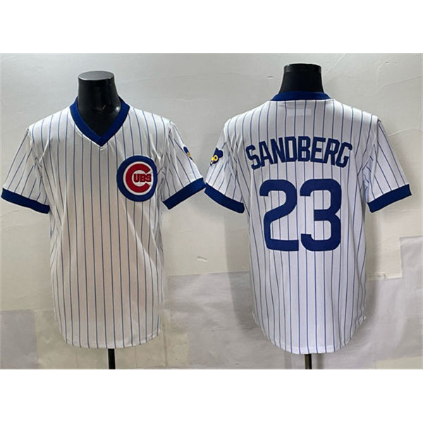 Chicago Cubs #23 Ryne Sandberg White Fotopoulosg Throwback Stitched Jersey
