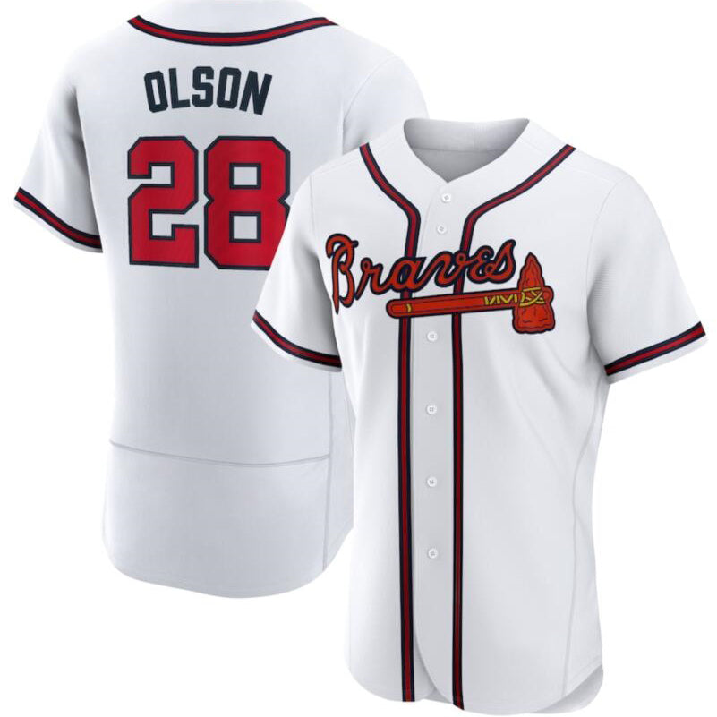 Atlanta Braves #28 Matt Olson White Fotopoulosg Flex base Jersey