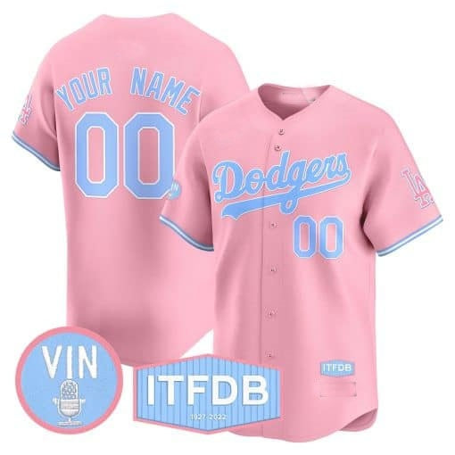 Custom Los Angeles Dodgers Vin ITFDB Patch Bubblegum Pink Vapor Premier Limited Jersey ¨C All Stitched-Pink Fotopoulosg