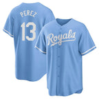 Kansas City Royals #13 Salvador Perez Player Light Blue Fotopoulosg Home Game Stitched Jerseys