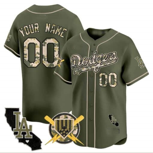 Custom Los Angeles Dodgers Armed Forces Day Vapor Premier Limited Jersey ¨C Green Fotopoulosg