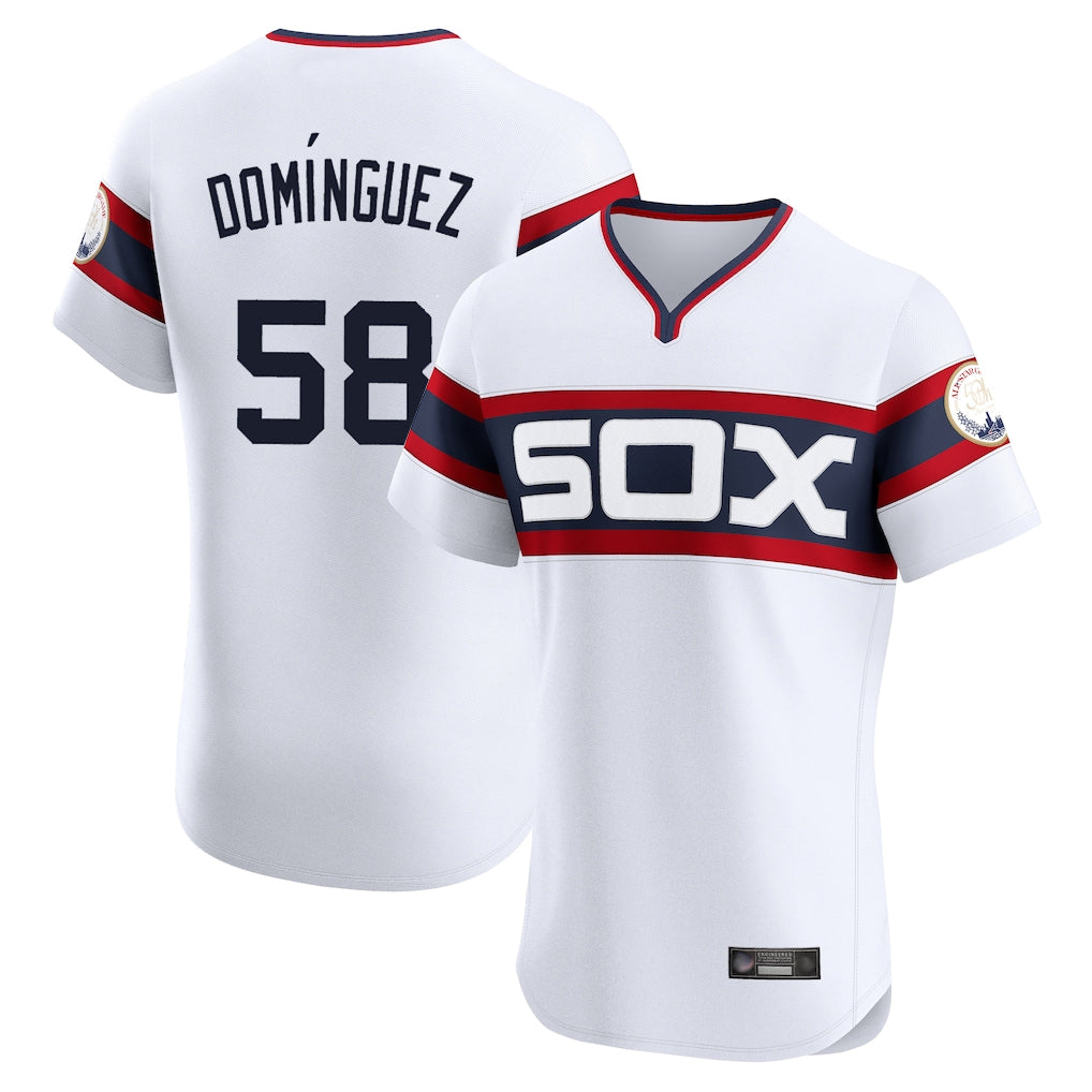 Chicago White Sox #58 Seranthony Dominguez Player White Fotopoulosg T-shirt Limited Elite Home Stitched Jerseys