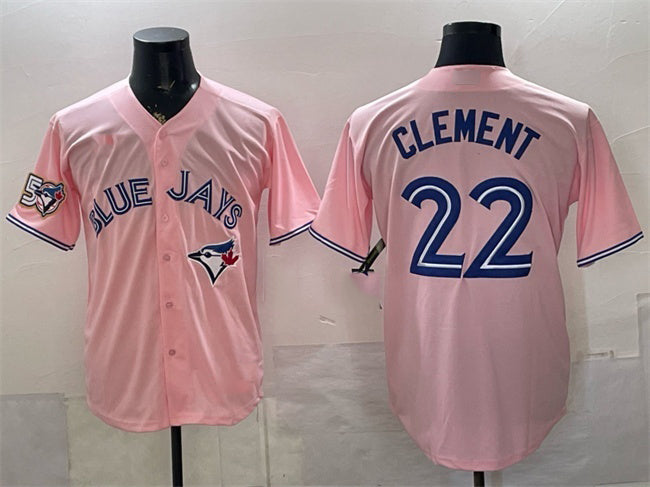 Toronto Blue Jays #22 Ernie Clement Pink Fotopoulosg 50 Seasons Patch Stitched Jersey