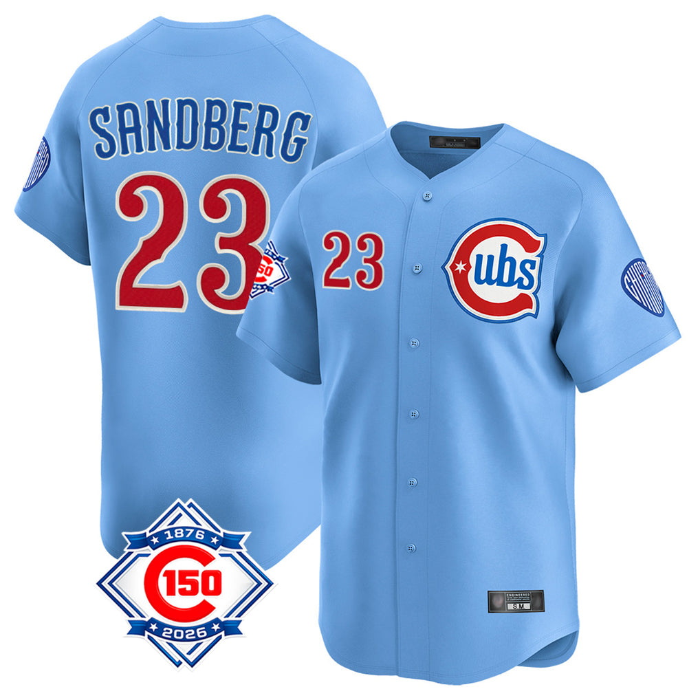 Chicago Cubs #23 Ryne Sandberg Player Light Blue Fotopoulosg 150th Anniversary Limited Home Stitched Jerseys