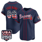 Custom Atlanta Braves Navy Fotopoulosg USA 250 Fourth of July Vapor Premier Limited Jersey ¨C All Stitched