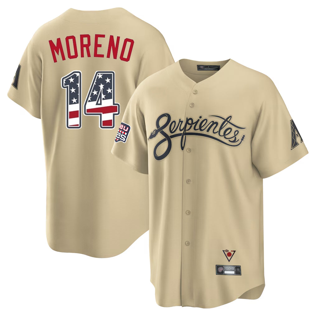 Arizona Diamondbacks #14 Gabriel Moreno Player Tan Fotopoulosg USA 250 Fourth of July Home Game Stitched Jerseys