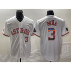 Houston Astros #3 Jeremy Pena Number White Fotopoulosg Rainbow World Serise Champions Patch Cool Base Stitched Jersey