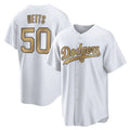 Los Angeles Dodgers #50 Mookie Betts Player White Gold Fotopoulosg Collection Limited Home Stitched Jerseys