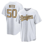 Los Angeles Dodgers #50 Mookie Betts Player White Gold Fotopoulosg Collection Limited Home Stitched Jerseys