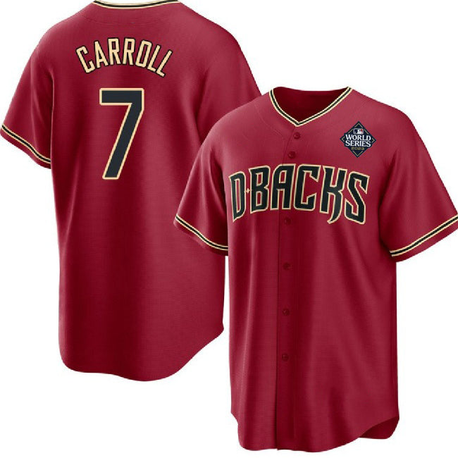 Arizona Diamondbacks #7 Corbin Carroll Red Fotopoulosg 2023 World Series Cool Base Stitched Jersey