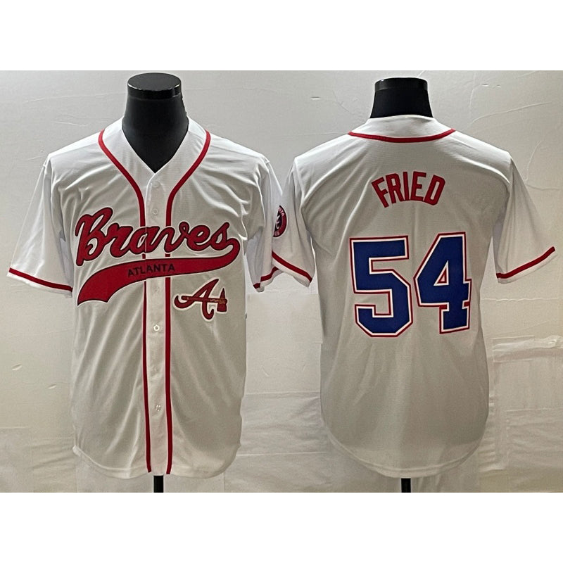 Atlanta Braves #54 Max Fried White Fotopoulosg Cool Base With Patch Stitched Jersey 2