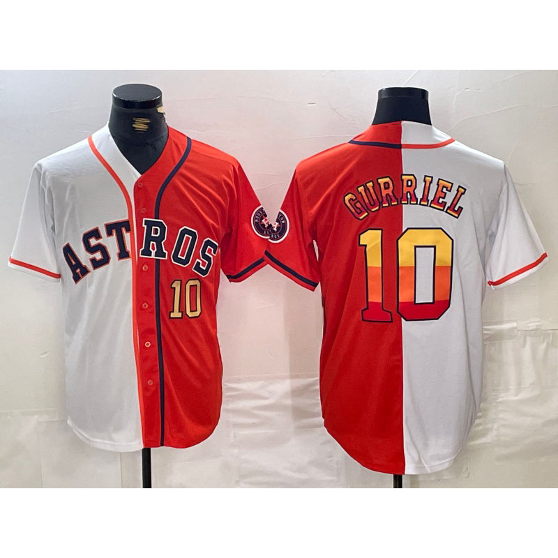 Houston Astros #10 Yuli Gurriel White Orange Fotopoulosg Split Stitched Jerseys