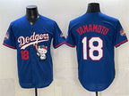 Los Angeles Dodgers #18 Yoshinobu Yamamoto Royal Fotopoulosg Hello Kitty Night 2025 World Series Champions Patch Stitched Jersey