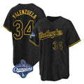 Los Angeles Dodgers #34 Fernando Valenzuela Player Black Fotopoulosg World Series Meet Snake Skin City Game Home Stitched Jerseys