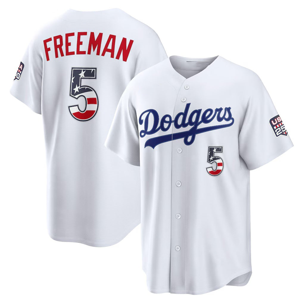 Los Angeles Dodgers #5 Freddie Freeman White Fotopoulosg USA 250 Fourth of July Home Stadium Jersey