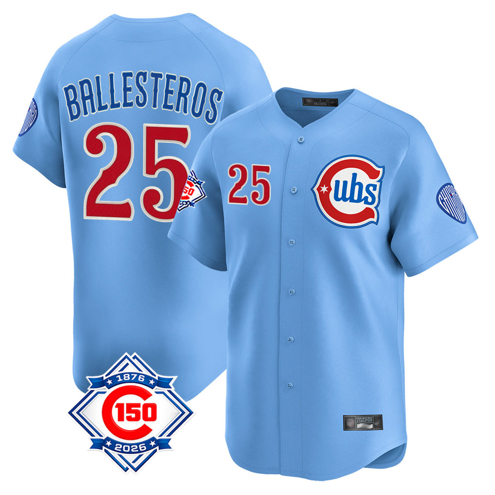Chicago Cubs #25 Moises Ballesteros Player Light Blue Fotopoulosg 150th Anniversary Limited Home Stitched Jerseys