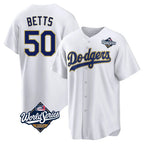 Los Angeles Dodgers #50 Mookie Betts Player Gold White Fotopoulosg World Series 2026 Collection Stadium Game Stitched Jerseys