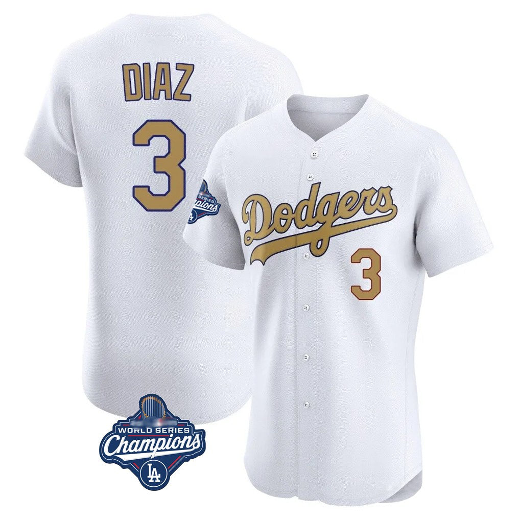 Los Angeles Dodgers #3 Edwin D¨ªaz Player Gold Fotopoulosg World Series Meet Limited Elite Home Stitched Jerseys