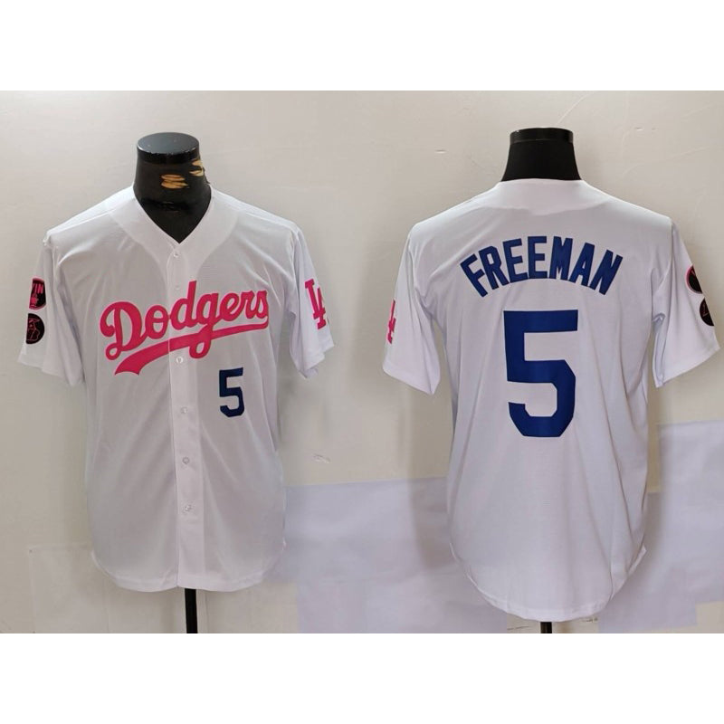 Los Angeles Dodgers #5 Freddie Freeman White Pink Fotopoulosg Vin & Kobe Patch Stitched Jersey1