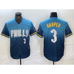 Philadelphia Phillies #3 Bryce Harper Number Blue Fotopoulosg 2024 City Connect Limited Stitched Jersey