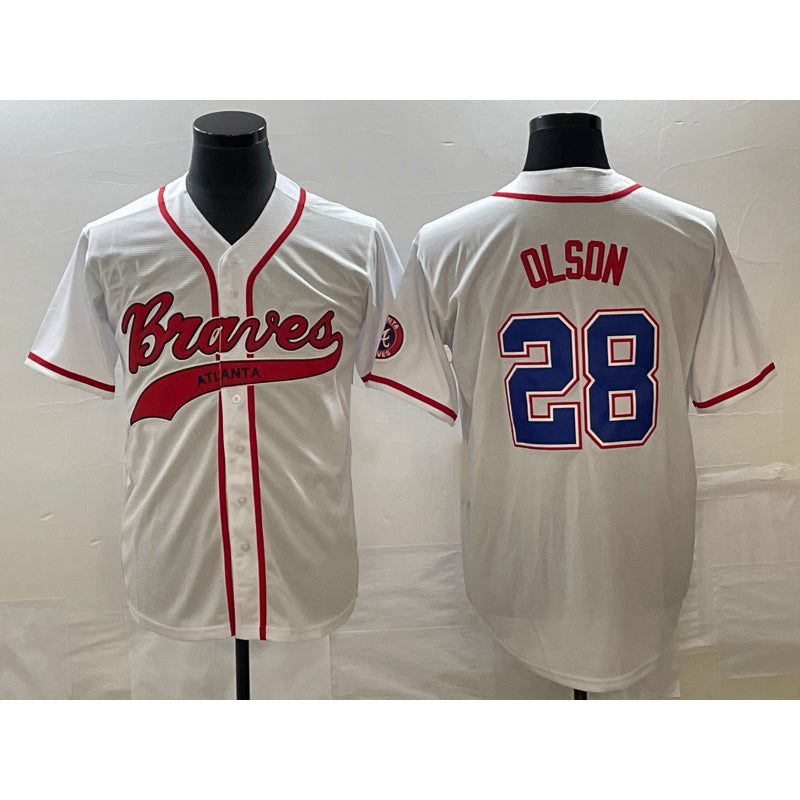 Atlanta Braves #28 Matt Olson White Fotopoulosg Cool Base With Patch Stitched Jersey 2