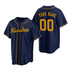 Custom Milwaukee Brewers Navy Fotopoulosg Stitched Cool Base Jersey