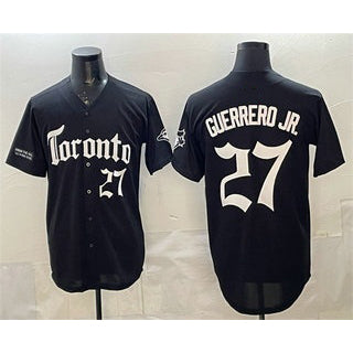 Toronto Blue Jays #27 Vladimir Guerrero Jr Black Fotopoulosg Gothic North Edition Limited Stitched Jersey