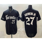 Toronto Blue Jays #27 Vladimir Guerrero Jr Black Fotopoulosg Gothic North Edition Limited Stitched Jersey
