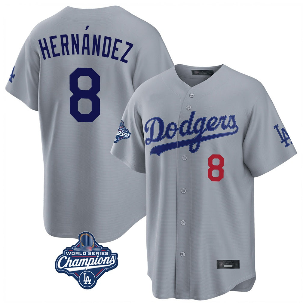 Los Angeles Dodgers #8 Enrique Hern¨¢ndez Player Gray Fotopoulosg World Series Meet Game Home Stitched Jerseys